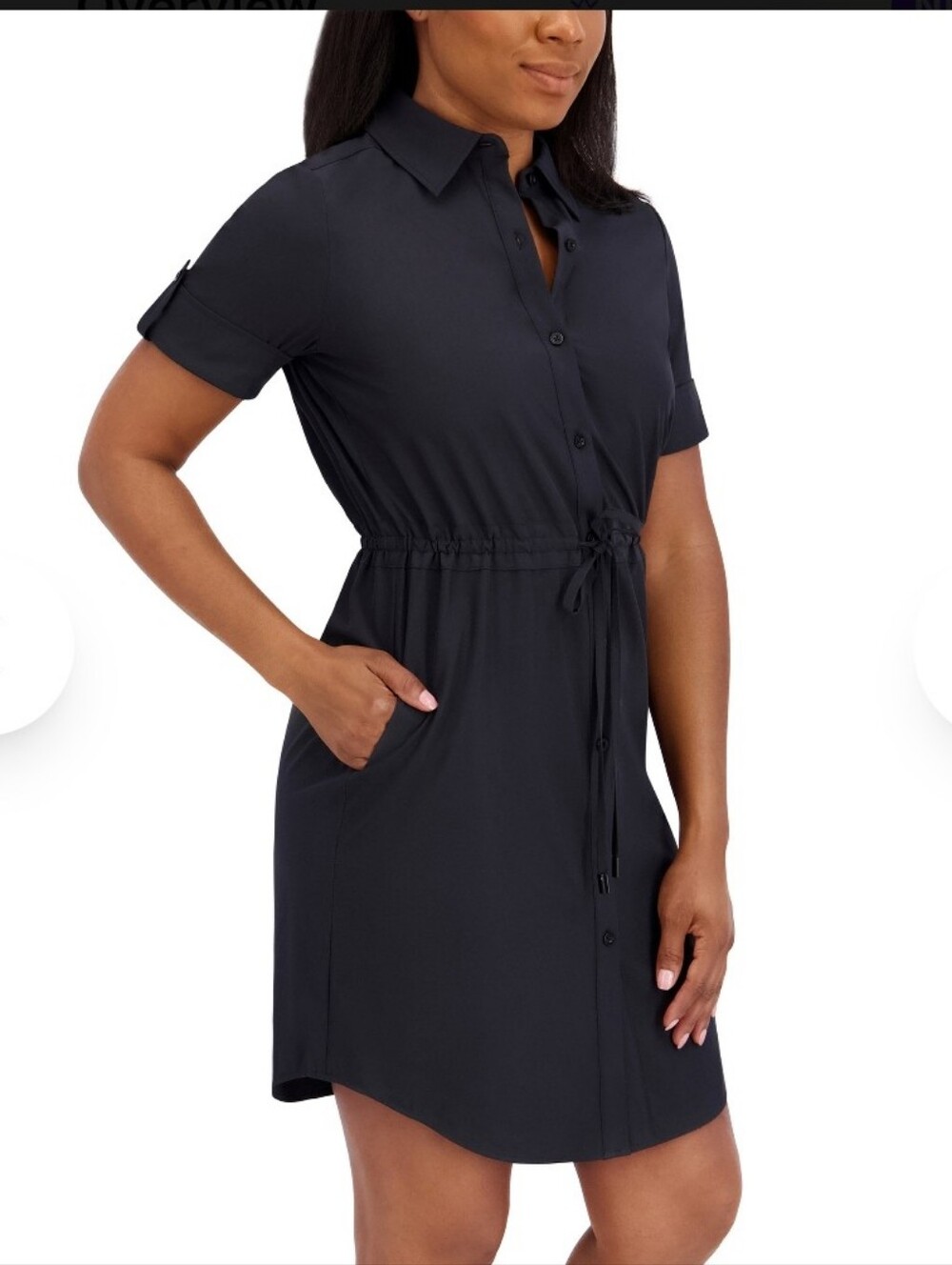 Woman's Halstons Black Stretch Button-Down Dress - S